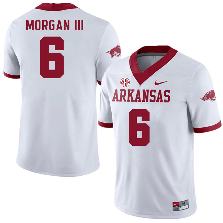 Men #6 John Morgan III Arkansas Razorback College Football Jerseys Stitched Sale-Alternate White - Click Image to Close